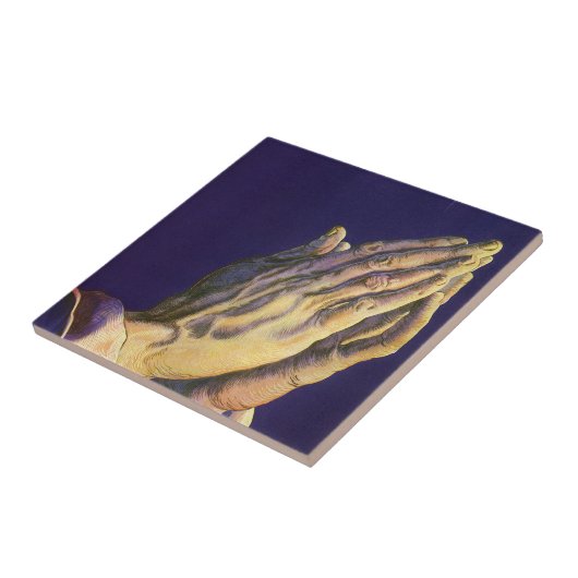 「星のベツレヘム」を伴うヴィンテージの祈る手 タイル (側面)