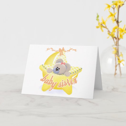 星のベビーの姉妹Tshirsおよびギフトのくま カード (黄色い花)