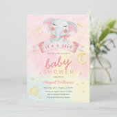星のベビーシャワーを持つ水彩象少女 招待状 (スタンド正面)