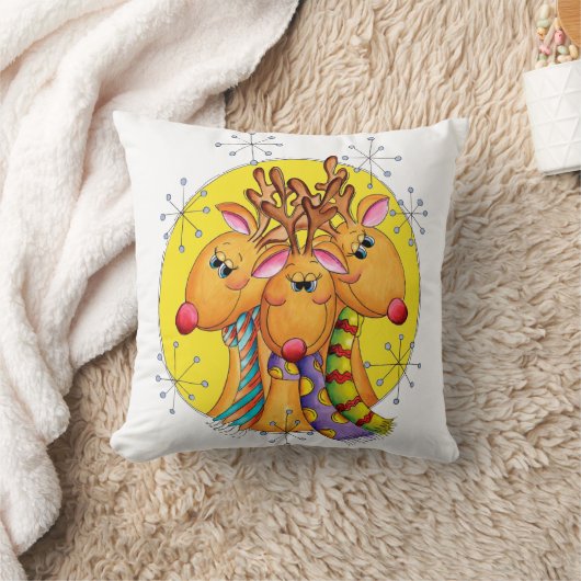 星のマフラーがおしゃれなかわいいクリスマスツリーのトナカイ クッション (ブランケット)