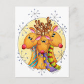 星のマフラーがおしゃれなかわいいクリスマスツリーのトナカイ シーズンポストカード (正面)