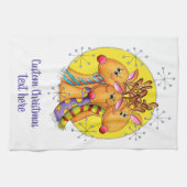 星のマフラーがかわいいクリスマスツリーのトナカイ キッチンタオル (横)