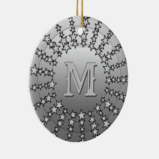 星のマンダラ、シルバーグレーサテン勾配 セラミックオーナメント (右)