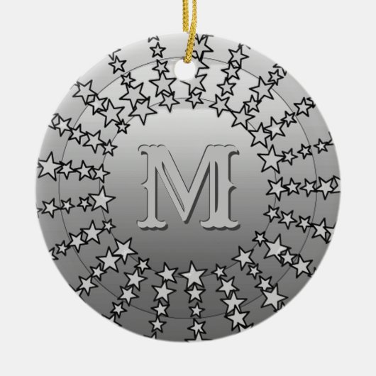 星のマンダラ、シルバーグレーサテン勾配 セラミックオーナメント (正面)