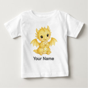 星のランタンを抱えたキュートな黄色のドラゴン パーソナライズ ベビーTシャツ