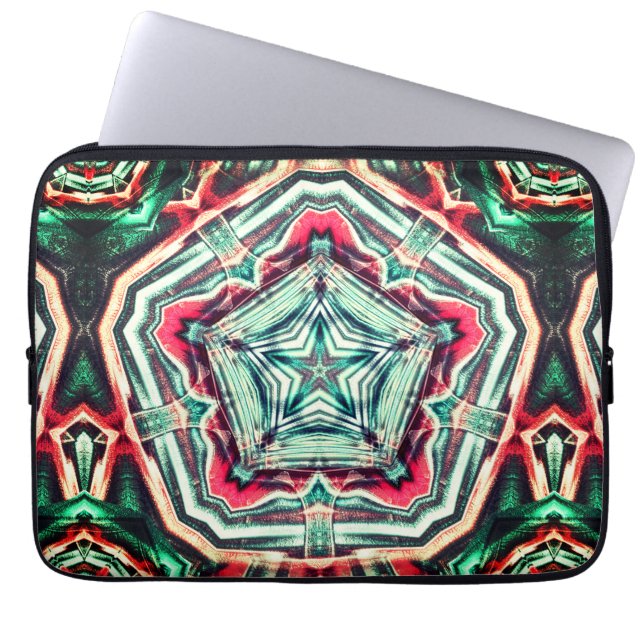 星の上に五角形、赤擦り切れたと濃い緑の熟成 ラップトップスリーブ (正面)