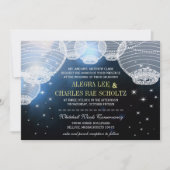 星の下でのイブニングウェディング ネイビーの紙のランタン 招待状 (正面)