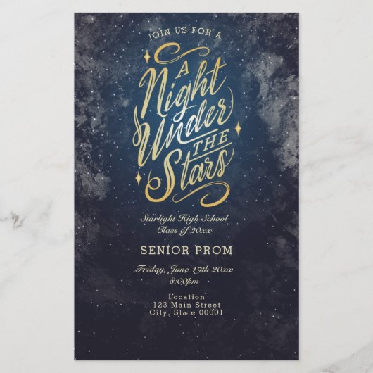 星の下での夜イベントのフライヤー招待状 (正面)