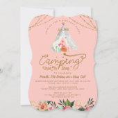 星の下でキャンピングテント ピンク＆ゴールド キャンピング 招待状 (正面)