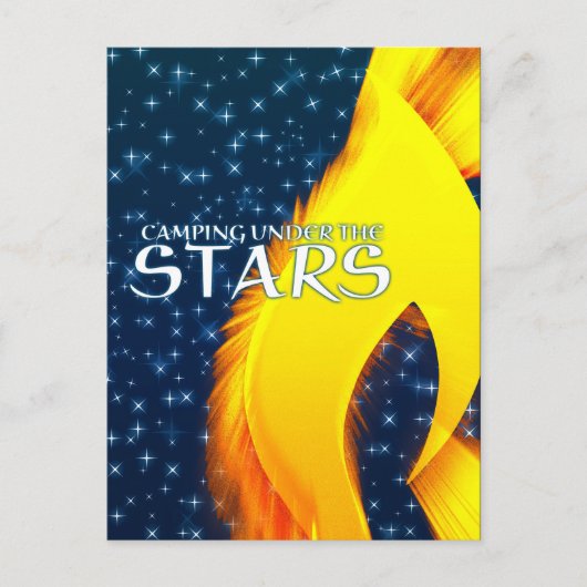 星の下でキャンプ　星の輝きとキャンプファイヤー ポストカード (正面)