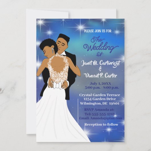 星の下でスカイセピアのアフリカ系アメリカ結婚人 招待状 (正面)
