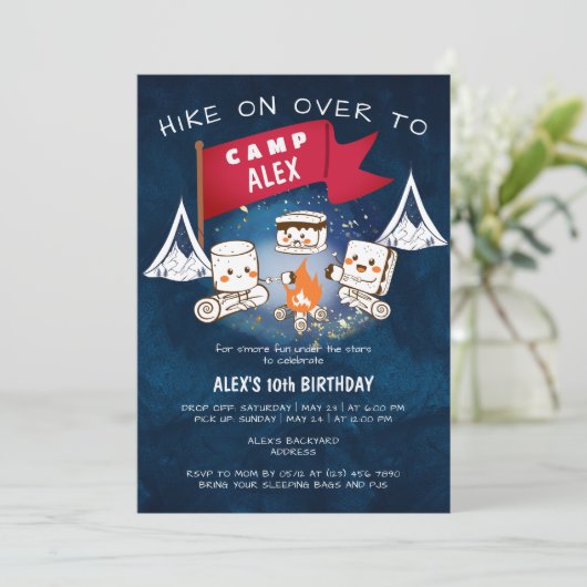 星の下でスモアをもっと楽しく!お泊りキャンプバースデー 招待状 (スタンド正面)