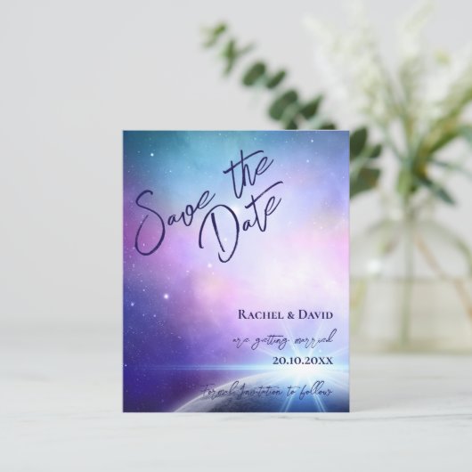 星の下でピンクパープルウェディング日付を保存 (スタンド正面)