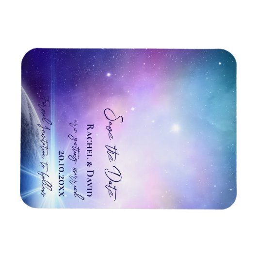 星の下で夜空の結婚式の日付を保存 マグネット (横)