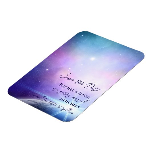 星の下で夜空の結婚式の日付を保存 マグネット (左側)