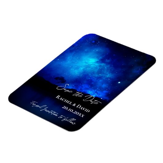 星の下で夜空の結婚式の日付を保存 マグネット (左側)