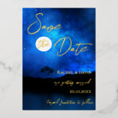 星の下で夜空の結婚式の日付を保存 箔招待状 (正面)