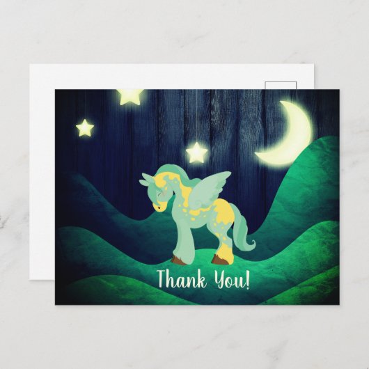 星の下で眠るかわいいペガサス 馬 感謝 ポストカード (正面/裏面)