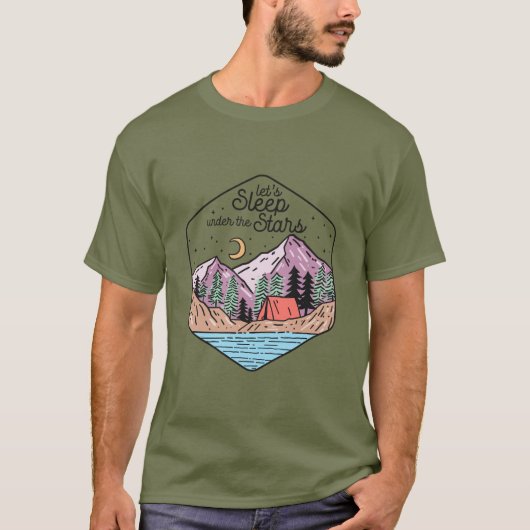 星の下で眠るキャンピングキャンピングキャンプ Tシャツ (正面)