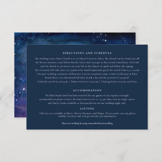 星の下で青い紫の詳細をアート結婚する エンクロージャーカード (正面/裏面)