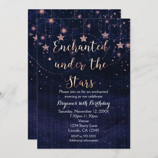 星の下で魅了される パープル&ゴールドの招待状 招待状 (正面/裏面)