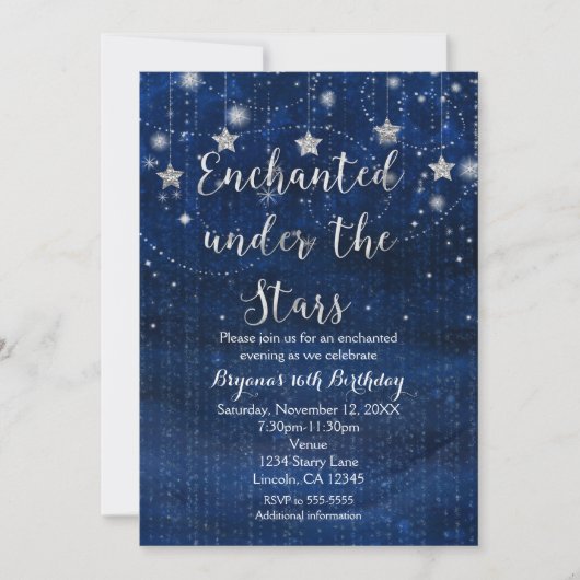 星の下で魔法にかかったような シルバー&ブルーの招待状 招待状 (正面)