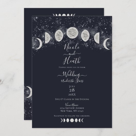 星の下に暗い青い月が結婚現れる 招待状 (正面/裏面)
