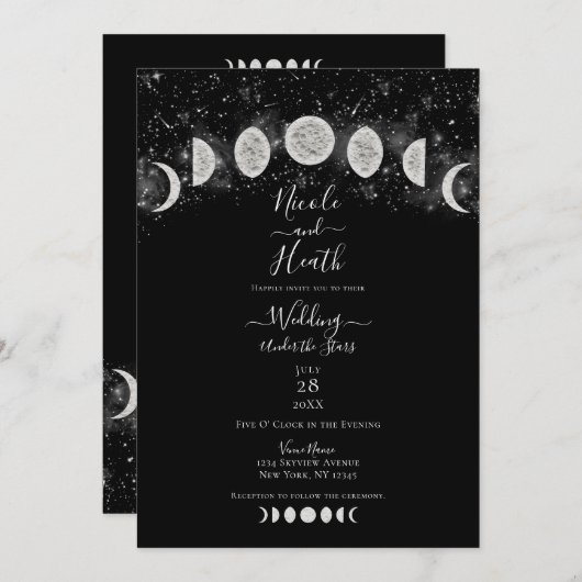 星の下に黒と白の月の結婚位相 招待状 (正面/裏面)