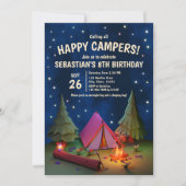 星の下のすべてのハッピーなキャンパーを呼び出す誕生日 招待状 (正面)