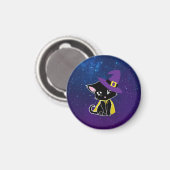 星の下のキュートな黒猫の魔法使いキーホルダー マグネット (正面/裏面)