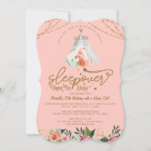 星の下のスリープオーバー ティピー ピンク ゴールド 誕生日 招待状 (正面)