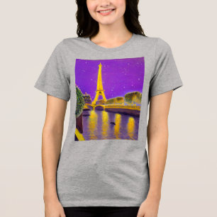 星の下のセーヌ川に沿ったパリ トライブレンドＴシャツ