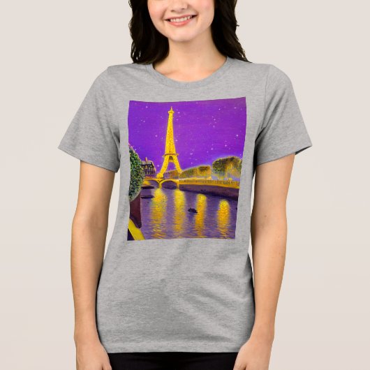 星の下のセーヌ川に沿ったパリ トライブレンドＴシャツ (正面)