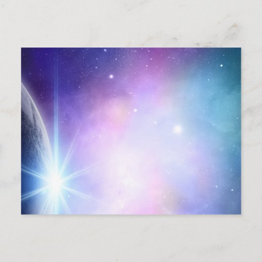 星の下のピンクの紫の結婚式の日付を保存 ポストカード (裏面)