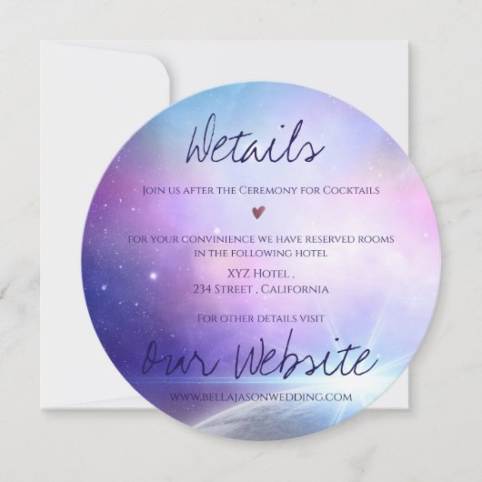 星の下のピンクパープルスターリーの結婚詳細 セーブザデート (正面)