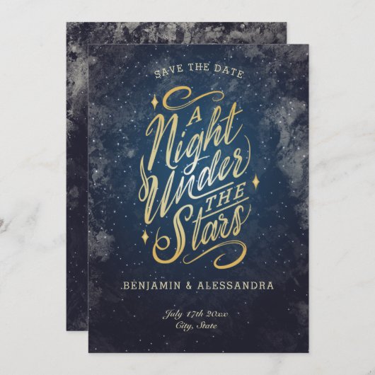 星の下の夜は日付フラットカードを保存 セーブザデート (正面/裏面)