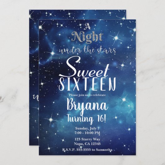 星の下の夜ブルースターリースカイスウィート16 I 招待状 (正面/裏面)