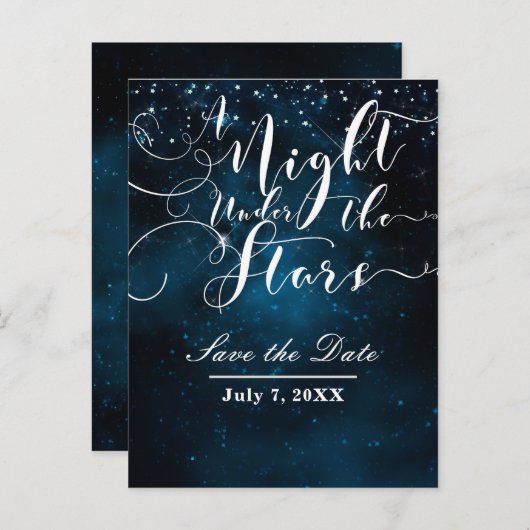 星の下の夜 ウェディング Save the Date 案内ポストカード (正面/裏面)