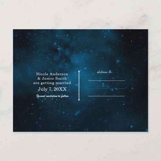 星の下の夜 ウェディング Save the Date 案内ポストカード (裏面)