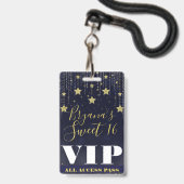星の下の夜 ゴールド ダークブルー スウィート16 VIPパス バッジ (正面（ネックストラップ付）)