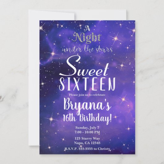 星の下の夜 パープルスカイ スウィート16 Invita 招待状 (正面)