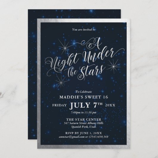 星の下の夜Sweet sixteen銀 招待状 (正面/裏面)