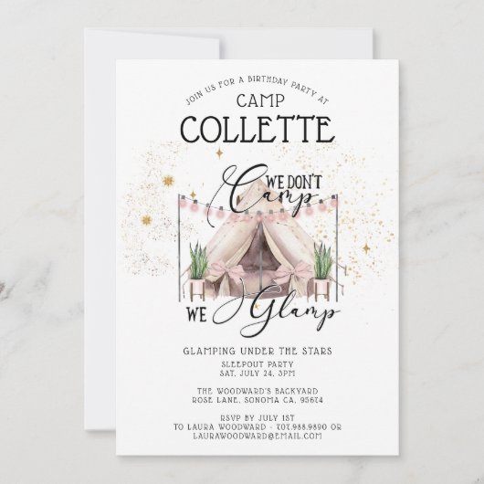 星の下の女の子の輝く誕生日パーティー 招待状 (正面)