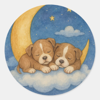 星の下の子犬の夢ステッカー ラウンドシール