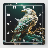 星の下の岩の上にイーグルきらめく スクエア壁時計 (正面)