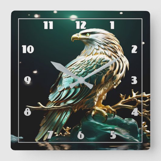 星の下の岩の上にイーグルきらめく スクエア壁時計 (正面)