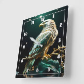 星の下の岩の上にイーグルきらめく スクエア壁時計 (傾斜)