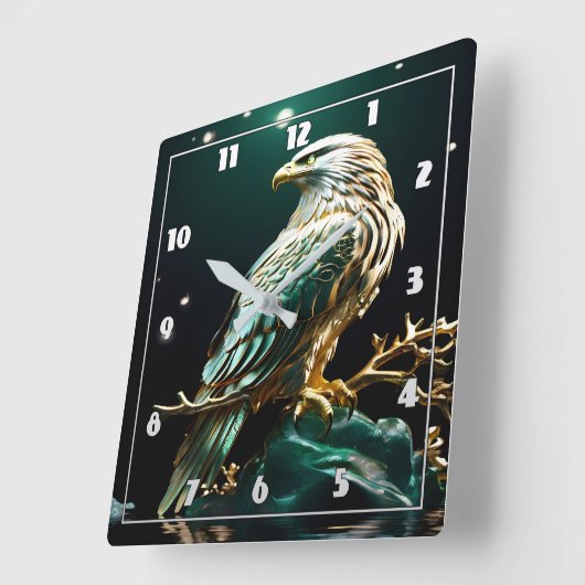 星の下の岩の上にイーグルきらめく スクエア壁時計 (傾斜)