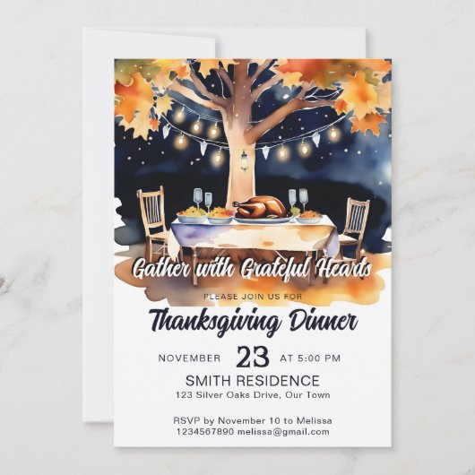 星の下の感謝祭のディナーガーデンテーブル 招待状 (正面)