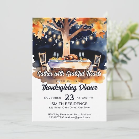 星の下の感謝祭のディナーガーデンテーブル 招待状 (スタンド正面)